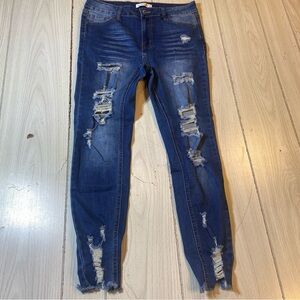 Simply Young Distressed Jeans Women's Blue mid Rise Skinny Ankle Juniors 13